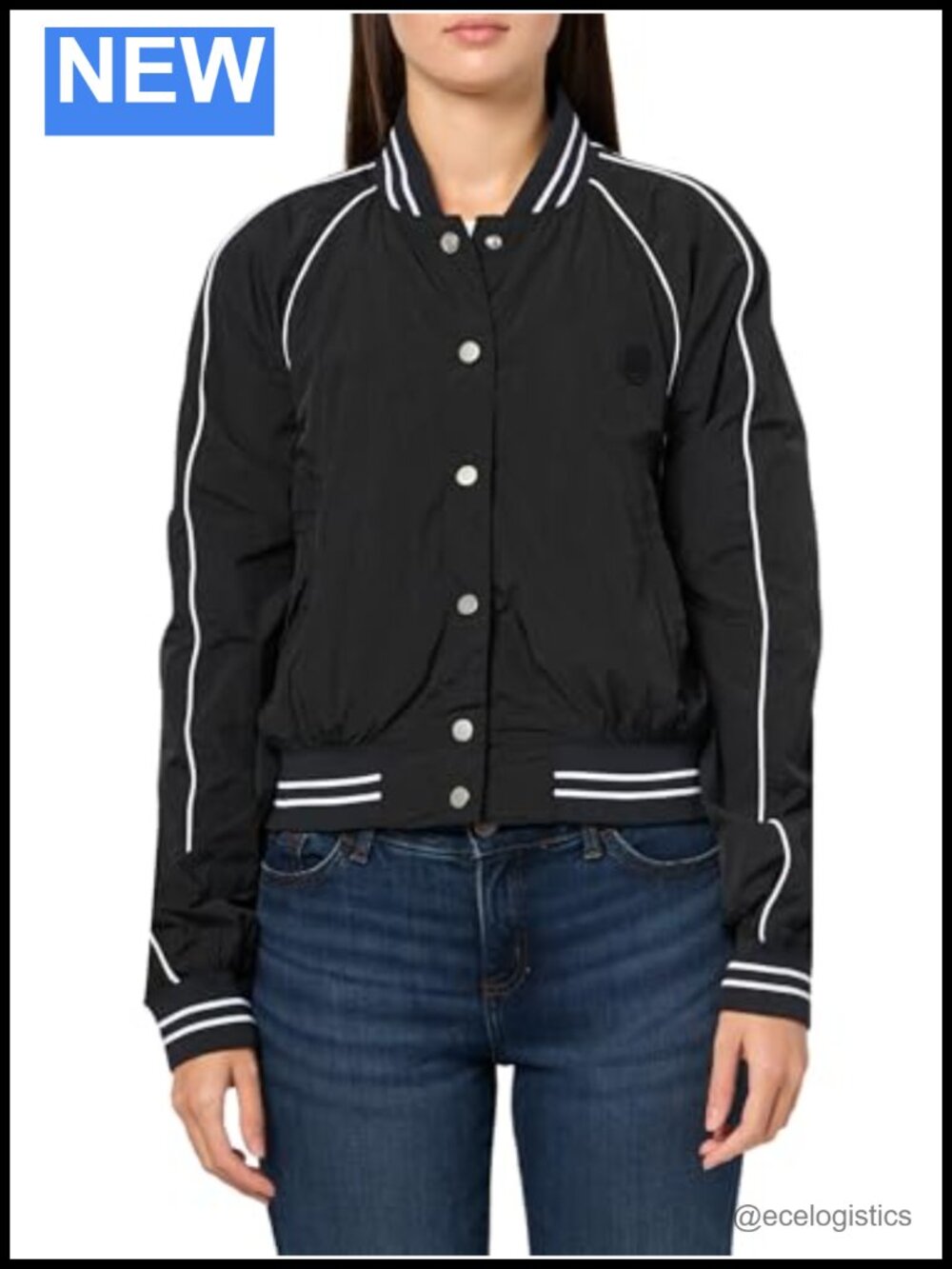Cropped Varsity Zip Up Jacket Long Sleeve Polyamide